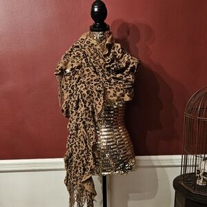 Leopard Print Fringe Scarf